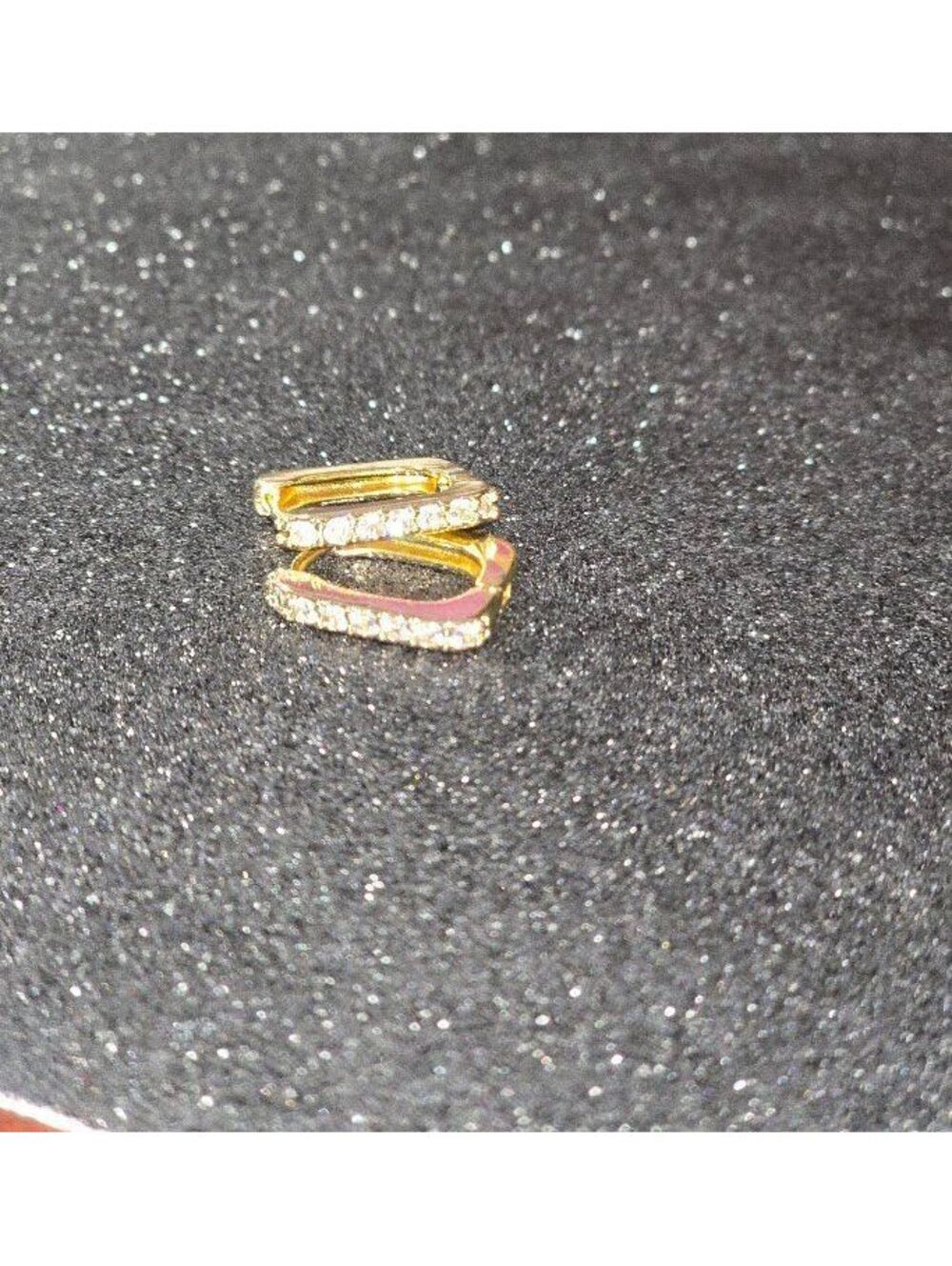 Gold Tone Rectangular Hoop Earrings with Clear Rhinestones